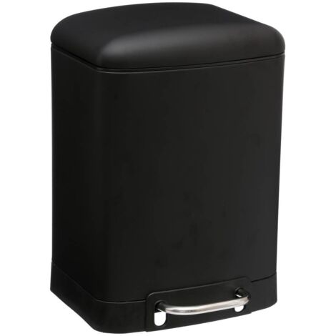 5Five Simply Smart – Conteneur à déchets 6L en acier noir – Poubelle à pédale silencieuse – Dimensions 23x22,5x32,5 cm – Seau amovible pour nettoyage facile (1/5)