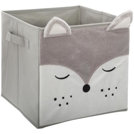 Atmosphera – Bac de rangement renard en textile Vlieseline gris clair 29x29cm – Design ludique pour jouets et fournitures – Léger et durable
