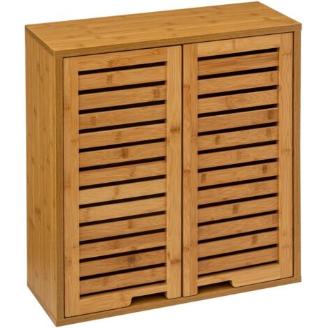 5Five Simply Smart – Armoire de salle de bain suspendue en bambou naturel – Dimensions L. 52 cm x P. 20 cm x H. 59 cm – 2 portes et 1 étagère réglable