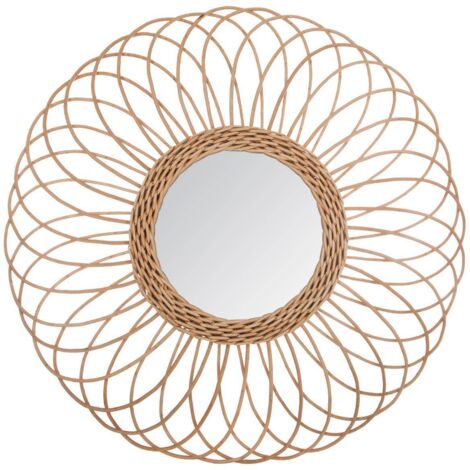 Atmosphera – Miroir en rotin rosace 58 cm – Verre et rotin – Épaisseur 2,5 cm – Pour décoration intérieure moderne et rustique