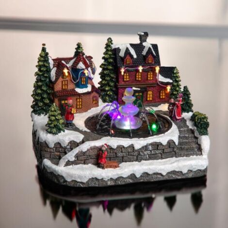 Fééric Lights And Christmas – Village de Noël illuminé avec fontaine – Éclairage LED multicolore – Dimensions 25,2x21x17,2 cm – Poids 0,97 kg
