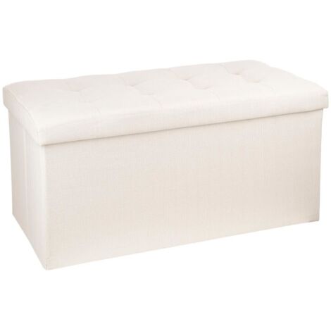 Atmosphera – Pouf pliable en velours beige Lysandre – Dimensions L 76 x P 38 x H 38 cm – Rangement pratique pour petits espaces