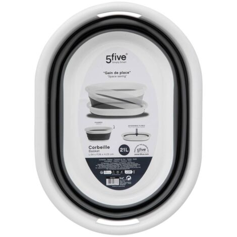 5Five Simply Smart – Corbeille à linge pliable 21l en polypropylène gris et blanc – Dimensions 54x39x23cm – Légère 0,86kg pour rangement efficace