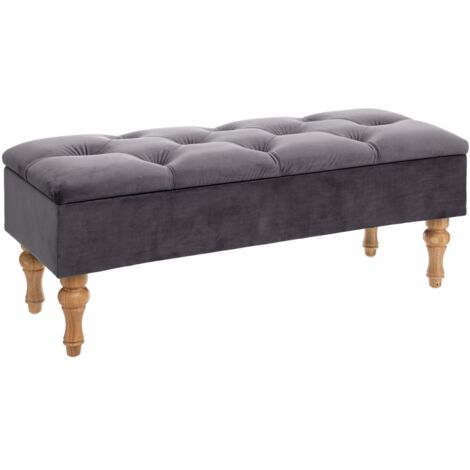 Atmosphera – Banquette de rangement en bois de chêne clair et velours gris – Dimensions 102x41x38 cm – Design moderne avec espace de rangement pratique