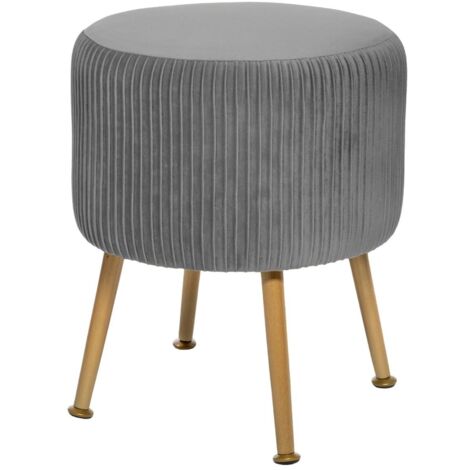 Atmosphera – Tabouret en velours gris plissé H 41 cm – Design compact pour salon et couloir – Mousse polyuréthane et polyester