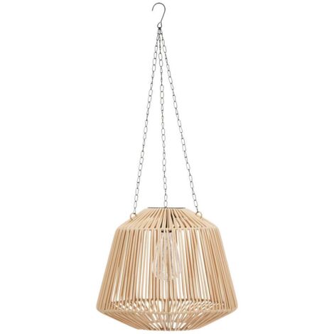 Atmosphera – Suspension solaire extérieure beige en fer et PVC effet rotin – D. 28 x P. 26 cm – Autonomie 8h – Crochet inclus pour installation facile