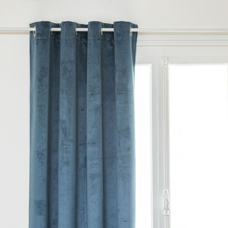 Atmosphera – Rideau occultant 140x260cm en velours synthétique bleu égéen – 100% occultant avec œillets en acier inoxydable – Pour chambre et salon (1/3)