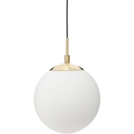 Atmosphera – Suspension luminaire en verre et métal doré – Abat-jour blanc – Hauteur 20 cm – Diamètre 20 cm – Culot E14 – Longueur câble 90 cm