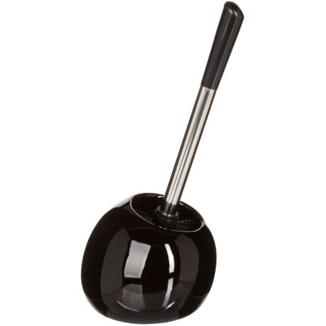 Brosse WC en céramique noire brillante – Support ergonomique 13cm – Dimensions brosse 25cm x 14cm – Compatible tous types de toilettes