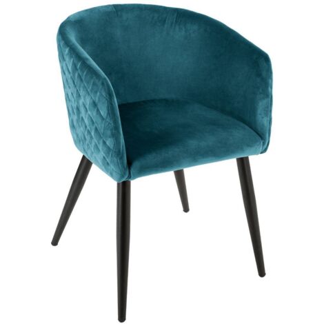 Atmosphera – Fauteuil séjour Marlo bleu canard – Velours synthétique – Hauteur d'assise 49 cm – Structure en acier – Dimensions L. 55 x l. 57 x H. 76 cm