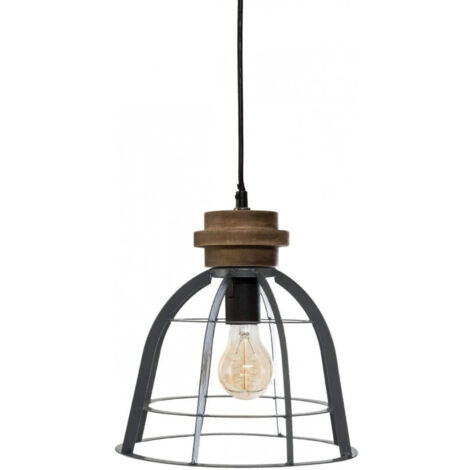 Luminaire Suspension en Bois et Métal brossé Gris industriel D 25 cm - Atmosphera (1/7)