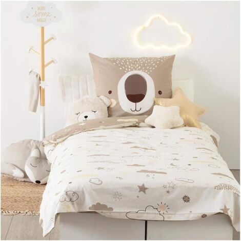 Atmosphera – Parure de lit enfants 140 x 200 cm – Housse de couette réversible 100 % coton – Taie d'oreiller 65 x 65 cm – Motif ours
