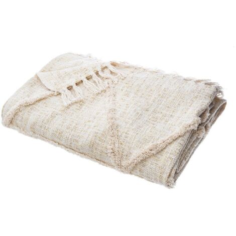 Atmosphera – Jeté de lit en coton et lurex beige tufté brillant 130 x 180 cm – Tissu lavable en machine – Texture luxueuse pour lit ou canapé