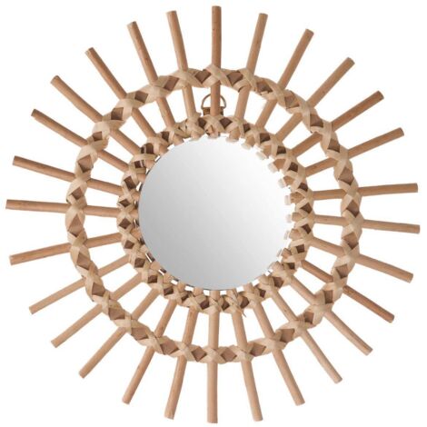 Atmosphera – Miroir soleil rotin 30 cm – Cadre tressé en rotin et verre – Décoration intérieure moderne – Installation murale facile