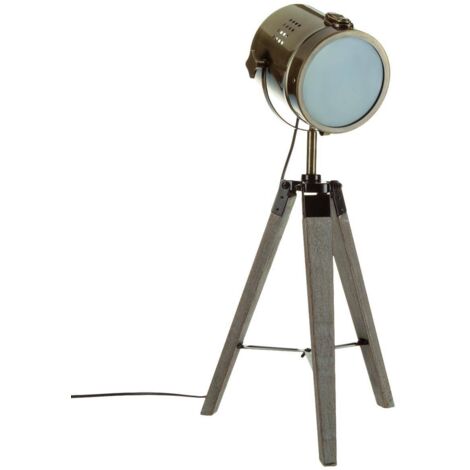 Atmosphera – Lampe de chevet projecteur en métal bronze et bois – Hauteur 68 cm – Pivotante 360° – Compatible ampoule E14 jusqu'à 25W