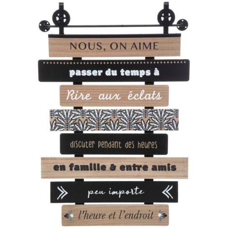 Atmosphera – Déco murale pancarte message en bois et métal noir 48 x 72 cm – Convient à tous types de murs – Installation horizontale ou verticale
