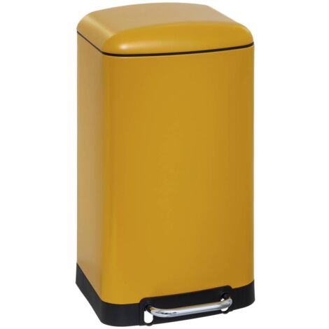 5Five Simply Smart – Poubelle 30 litres en métal jaune à pédale – Mécanisme ralenti – Bac amovible pour nettoyage facile – Compatible sacs 50L