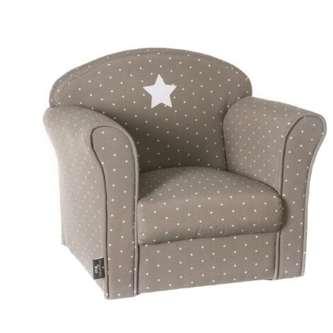 Atmosphera – Fauteuil enfant taupe confortable 50x39x44 cm – Bois de pin et contreplaqué – Rembourrage mousse polyuréthane – 4 patins antidérapants