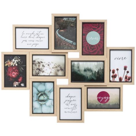 Atmosphera – Cadre pêle-mêle en MDF et fer pour 10 photos 10 x 15 cm – Dimensions 58 x 49 cm – Installation facile verticale/horizontale