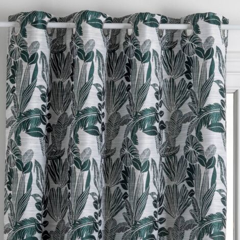 Atmosphera – Rideau Bejuco jacquard vert cèdre 140x260cm – 100% polyester – Accroche œillets – Lavable en machine