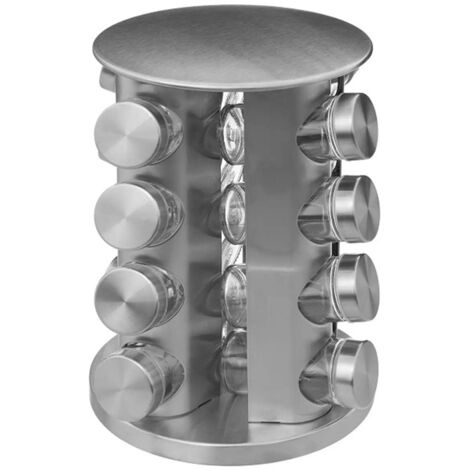 5Five Simply Smart – Support de rangement rotatif en acier inoxydable pour 16 pots à épices en verre – Diamètre 21 cm, hauteur 28,5 cm – Base antidérapante