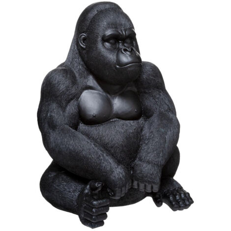 Atmosphera – Statue gorille assis en polyrésine noir H 46 cm – Décoration intérieure moderne – Dimensions 34 x 31 cm – Prêt à l'emploi