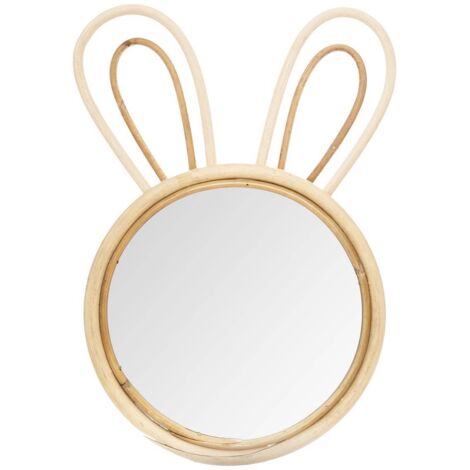 Atmosphera – Miroir enfant lapin 24x38cm en verre avec cadre en bois de pin – Décoration chambre enfant – Design ludique et doux (1/5)
