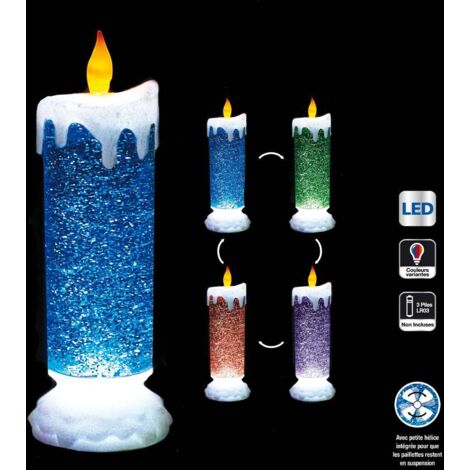 Candela LED à Candela avec Glitter - Lampe d'Ambiance Moderne en PVC et Paille, Dimensions 8,2 x 24 cm - Atmosphera Créateur d'Intérieur (1/5)