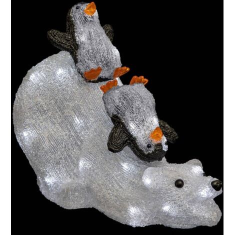 Fééric Lights And Christmas – Déco lumineuse ours et pingouin 80 LED blanc froid – 8 jeux de lumière – Dimensions L 54 x l 25 x H 35 cm – Acrylique IP44