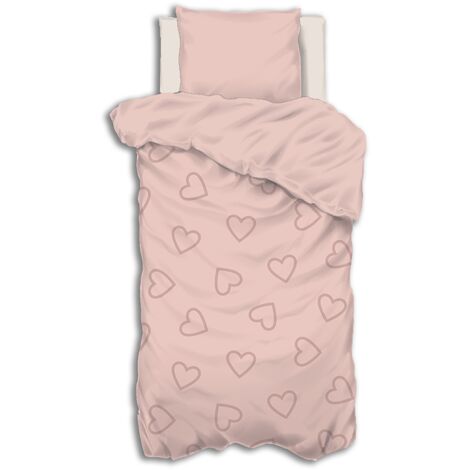 Atmosphera – Parure de lit enfant 140x200 cm – Housse de couette et taie d'oreiller en coton – Motifs de cœurs – Lavage à 30°C