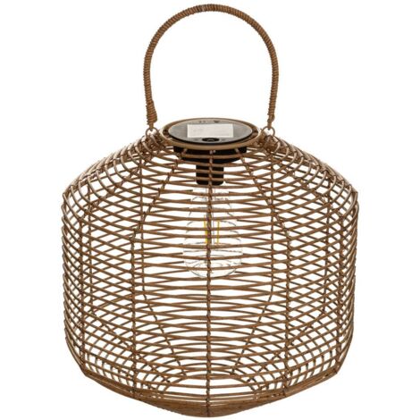 Atmosphera – Lampe solaire à poser en rotin naturel D. 30 cm – Éclairage LED blanc chaud – Autonomie 8h – Poignée pour suspension