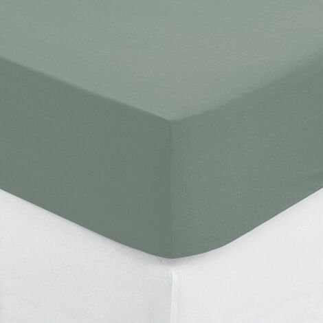 Atmosphera – Drap housse 1 personne 100% coton vert céladon 90 x 190 cm – Bonnet 30 cm – Compatible matelas standard – Labellisé OEKO-TEX