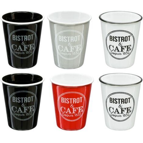 Coffret de 6 Tasses à Café en Faïence Bistrot Rétro - 10 cl - Livraison Gratuite (1/5)