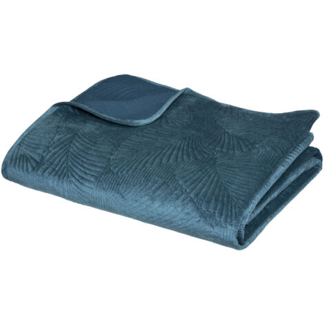 Atmosphera – Dessus de lit velours bleu canard 240 x 260 cm – Design réversible – Lavable en machine à 30°C – Confort et élégance pour chambre