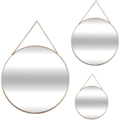 Atmosphera – Lot de 3 miroirs ronds en métal doré Ø 20/24/29 cm – Épaisseur 0,4 cm – Chaîne pour accrochage facile – Pour décoration intérieure moderne