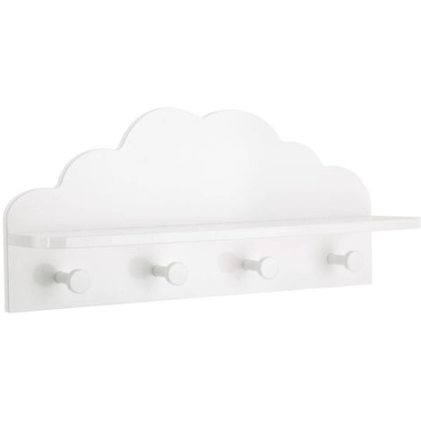 Atmosphera – Patère enfant nuage blanc 4 crochets avec tablette en MDF et bois de pin – Fixation facile pour chambre – Dimensions 48x22x12 cm