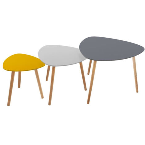 Atmosphera – Ensemble de 3 tables basses gigognes en MDF et bois d'hévéa – Dimensions S/M/L – Design moderne scandinave – Faciles à monter et entretenir