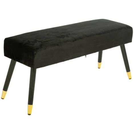 Atmosphera – Banc banquette en velours noir 100 x 35 x 45 cm – Pieds en bois d'Hévéa – Confort optimal pour salon ou entrée (1/10)