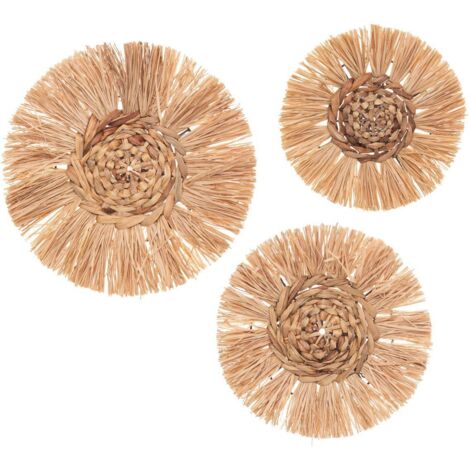 Atmosphera – Set de 3 décorations murales en raphia D 25/30/36 cm – Style bohème – Faciles à installer – Pour salon, chambre ou bureau