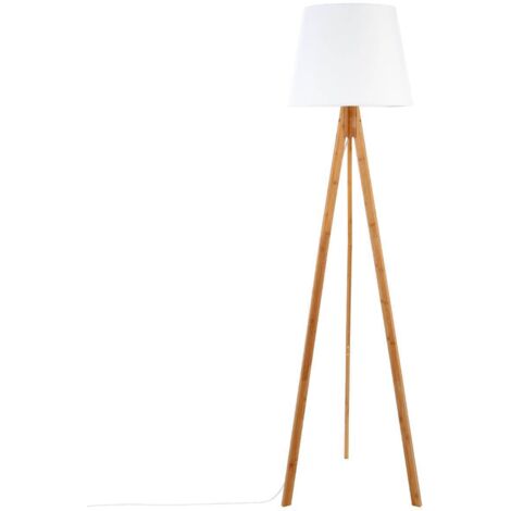 Atmosphera – Lampadaire trépied en bambou 160 cm – Abat-jour polyester blanc – Éclairage scandinave moderne pour salon et bureau
