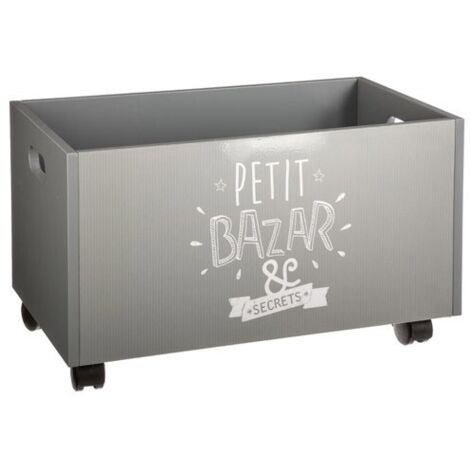 Atmosphera – Coffre à jouets à roulettes gris 48x28x28,5 cm – MDF avec 4 roulettes multi-directionnelles – Rangement autonome enfant