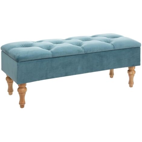 Atmosphera – Banquette Elia en velours bleu trapunté 102x38cm – Rangement pratique – Structure en bois de pin et MDF – Hauteur d'assise 41cm