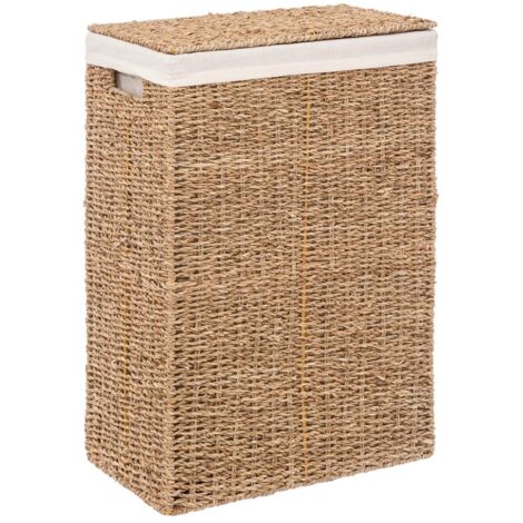 5Five Simply Smart – Panier à linge en osier 40L avec housse en coton – Dimensions L 38 x P 22 x H 55 cm – Léger 2,13 kg pour rangement efficace