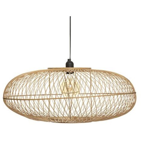 Atmosphera – Suspension en bambou D60 – Hauteur 25 cm – Douille E27 – Câble 80 cm ajustable – Diffusion douce de lumière beige naturel