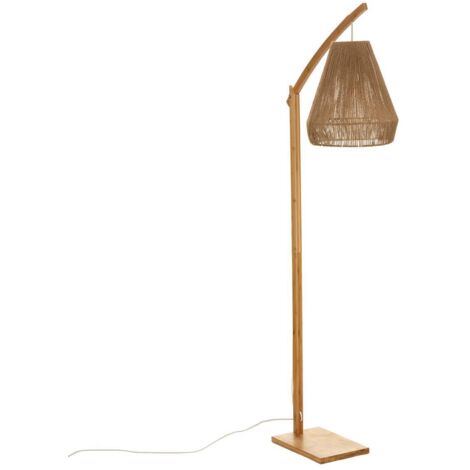 Atmosphera – Lampadaire arc en bambou et fer H158 – Design naturel – Lumière chaleureuse – Support rectangulaire en bois pour stabilité