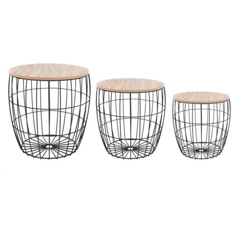 Atmosphera – Table basse atomique noire en mélamine et métal – Diamètres 30, 38, 40,5 cm – Hauteurs 31,5, 39, 41 cm – Design moderne pour salon