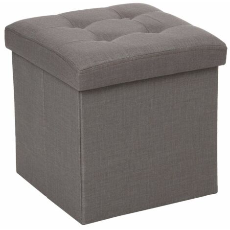 Atmosphera – Pouf coffre pliant gris taupe – Tissu polyester aspect lin – Dimensions 38x38x38 cm – Rembourrage PU densité 24Kg/m3