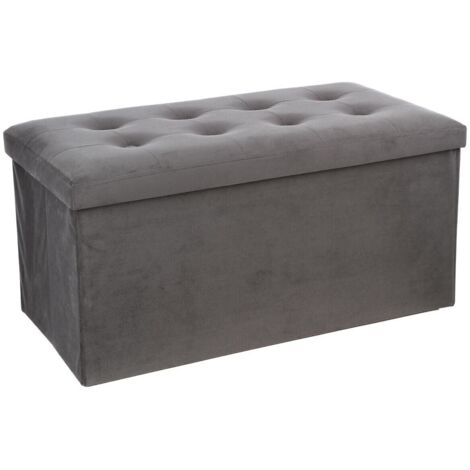 Atmosphera – Pouf de rangement pliable double Lysandre en velours gris – Dimensions L 76 x P 38 x H 38 cm – Coffre de rangement élégant (1/6)