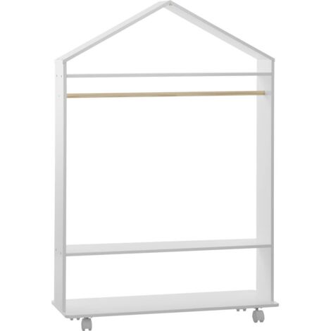 Atmosphera – Penderie enfant à roulettes – Dimensions L. 80,5 x P. 36 x H. 120 cm – MDF blanc – Tringle incluse pour vêtements d'enfants