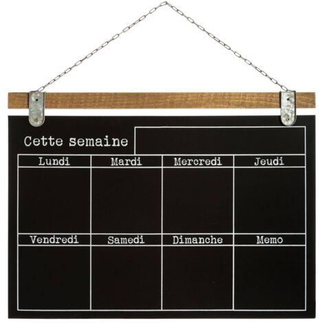 Atmosphera – Tableau mémo semainier noir en pin et fer – Dimensions 68,5 x 50 cm – Design industriel pour cuisine et bureau – Accroche murale incluse (1/4)